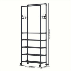 Double Pole Coat Rack Movable 5 Layer Clothes Rack