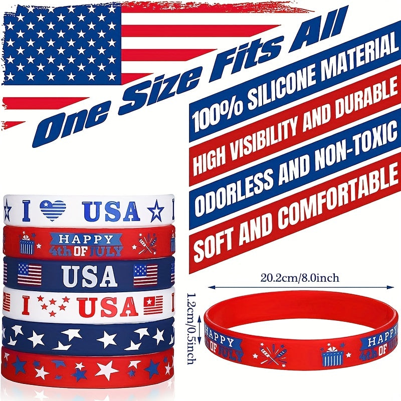 2Pcs Independence Flag Silicone Wristbands Elastic Bands