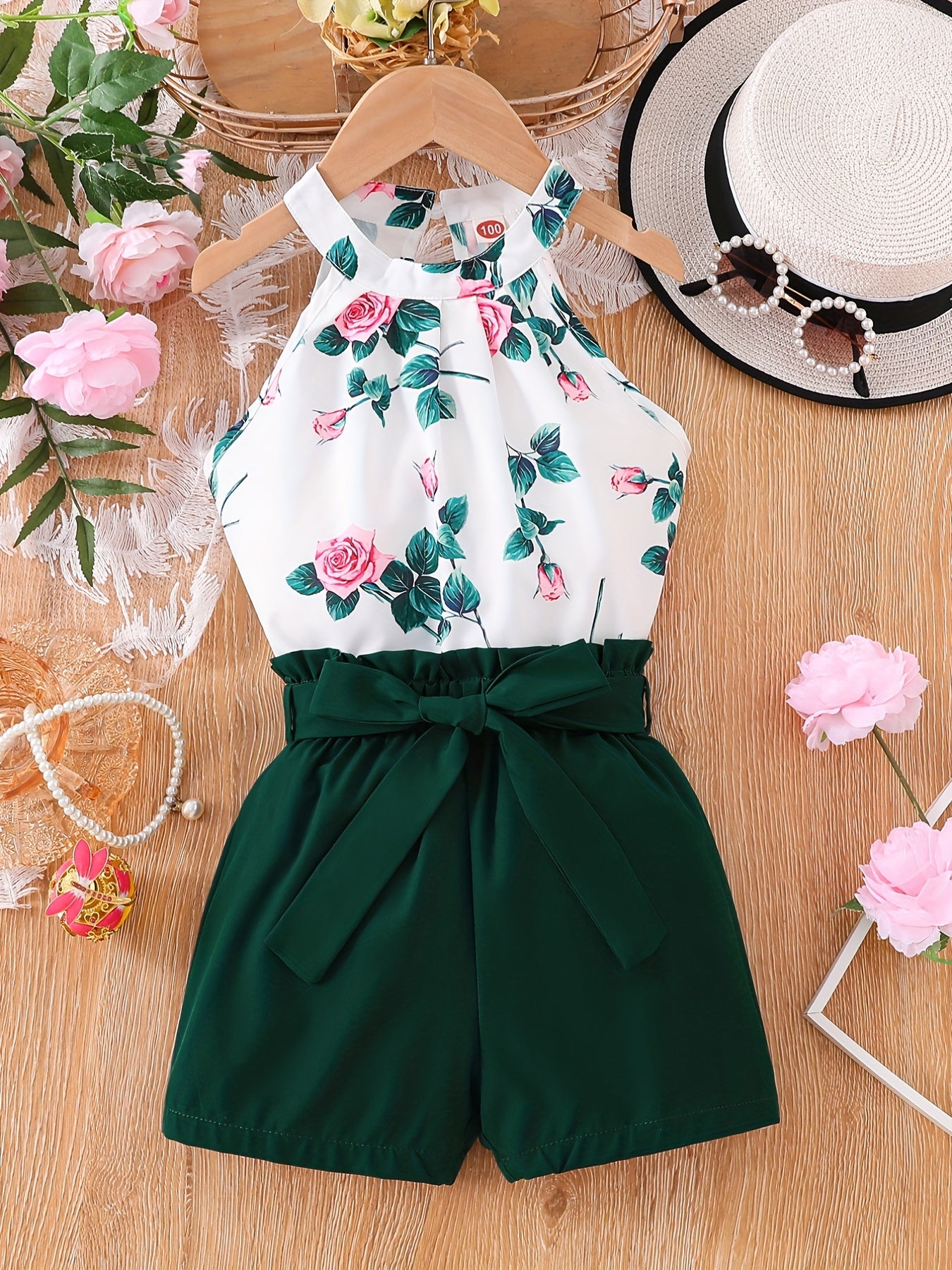 Toddler Girls Floral Halter Top & Shorts Set Summer Clothes