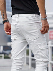 Men's Slim Fit Flap Pocket Jeans Casual Street Style Denim Pants