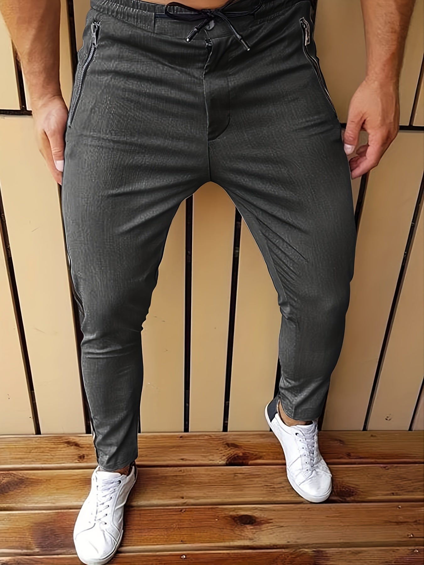 Classic Solid Men's Zipper Dress Pants with Stretch