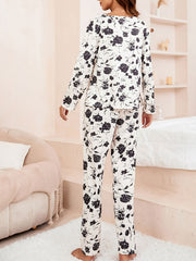 Rose Print Pajamas Set Long Sleeve Top & Pants