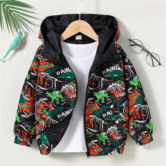 Dino Camo Windbreaker Jacket Hooded Zip Coat for Kids 4Y 7Y