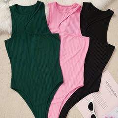 Sexy Crew Neck Sleeveless Bodysuit Women's Clothing