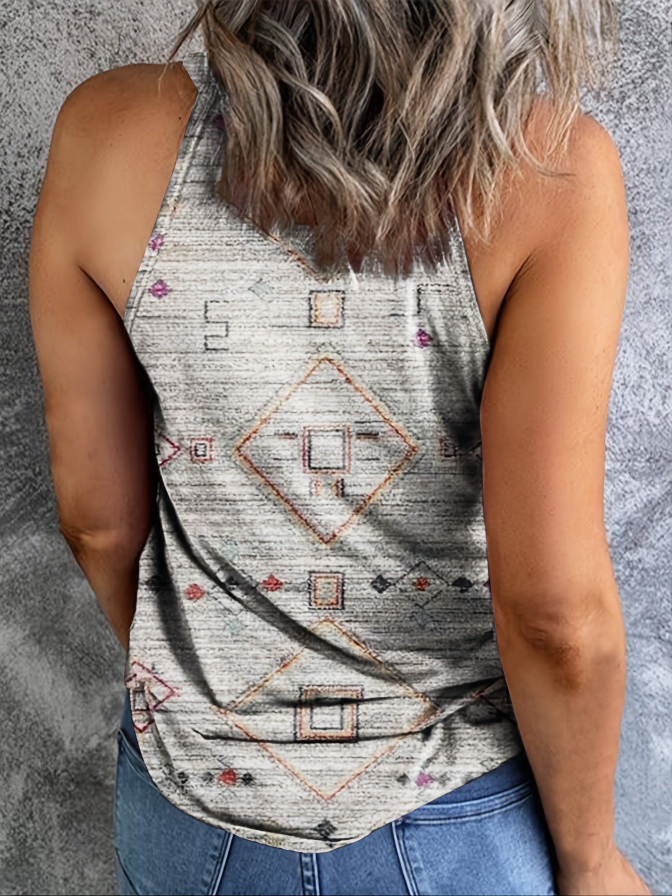 Geo Pattern Halter Vest Sleeveless Casual Top for Women
