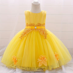 Baby Princess Birthday Dress with Flower Decor