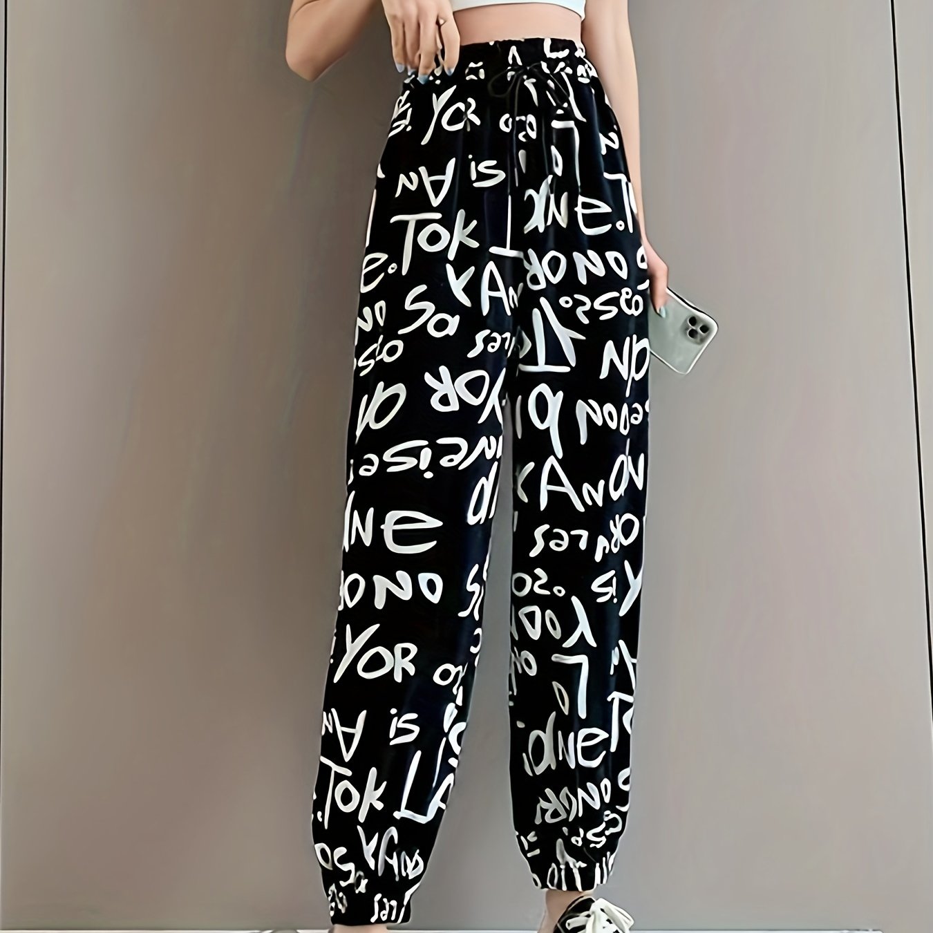 Allover Print Drawstring Cropped Pants Women's Beachwear