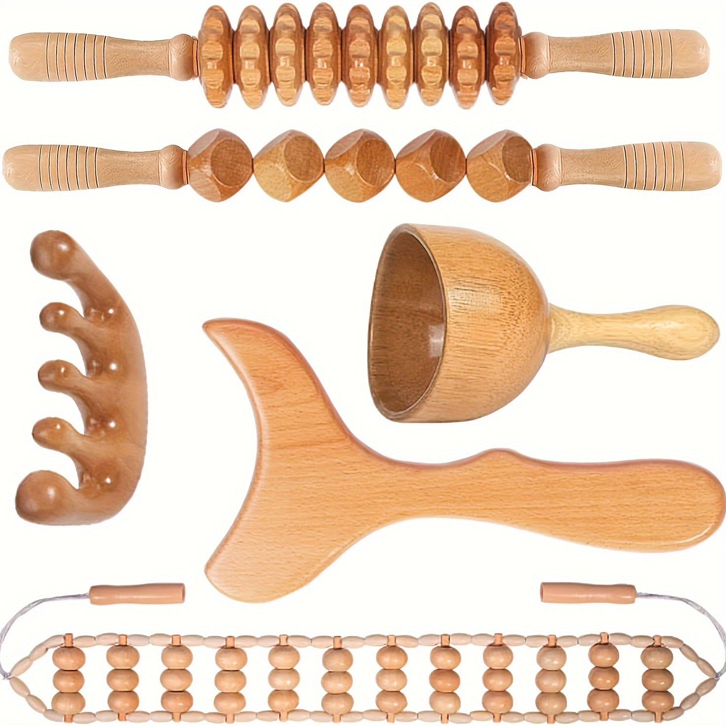 Wood Massage Tools Set Body Sculpting Wood Massager Roller Rope
