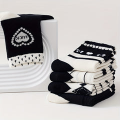 5pairs Girls Kids Heart Pattern Crew Socks for Children