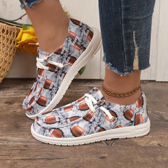 Women's Rugby Pattern Skate Shoes Flat Lace-up Canvas Shoes