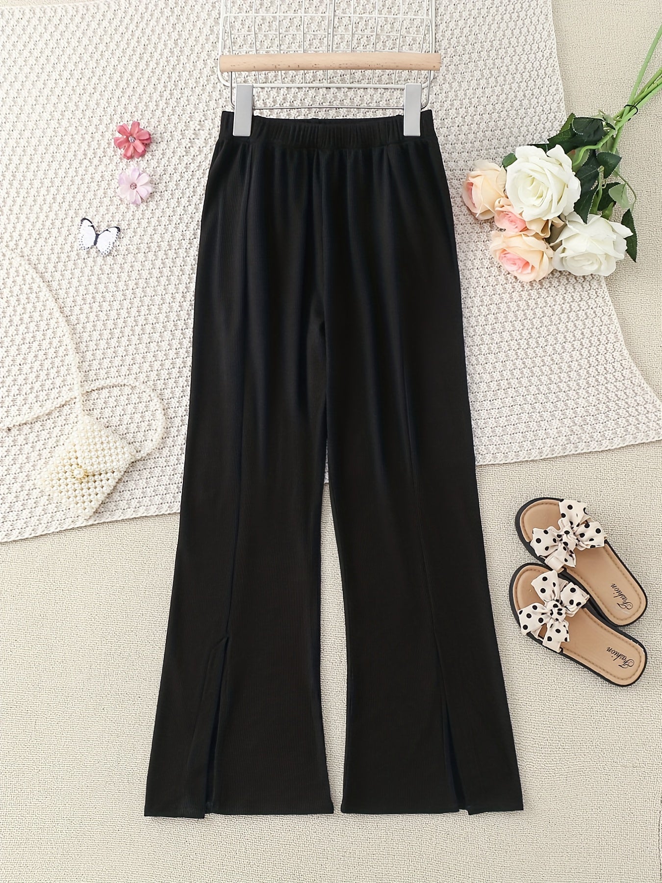 Girls Solid Loose Wide Leg Flare Pants