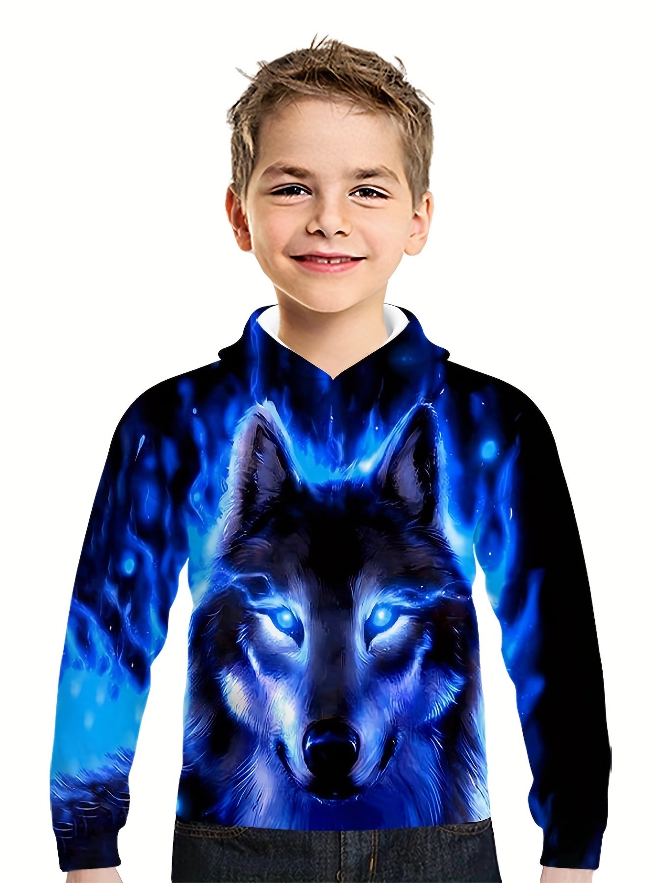 Wolf 3D Print Hoodie Kids Street Sports Casual Halloween Party Wear
