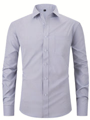 Plaid Print Men's Formal Long Sleeve Shirt With Chest Pocket