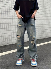 Men's Ripped Loose Fit Wide Leg Jeans