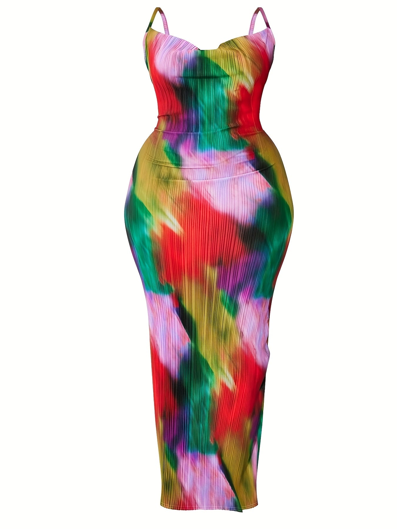 Tie Dye Cowl Neck Bodycon Maxi Dress