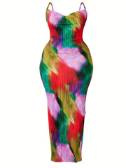 Tie Dye Cowl Neck Bodycon Maxi Dress