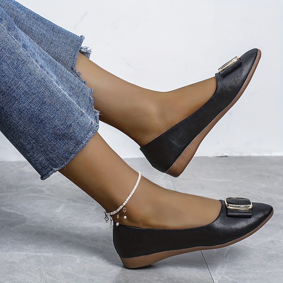 Women's Pointed Toe Ballet Flats Bow Slip-On Soft Sole Faux Leather Shoes
