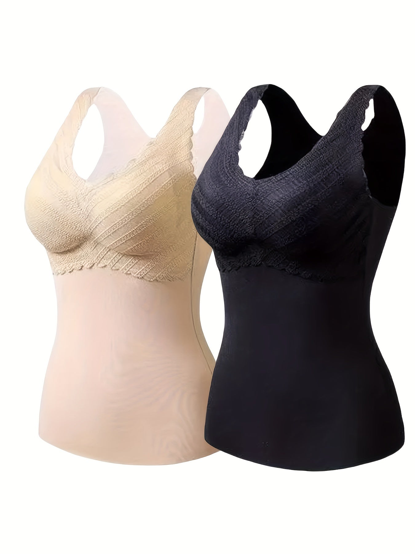 2pcs Lace Thermal Underwear Soft Sleeveless Top Women's Lingerie