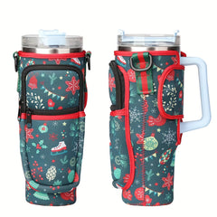 Christmas Cup Holder Bag with Strap Waterproof Insulation 40oz Sports Cup