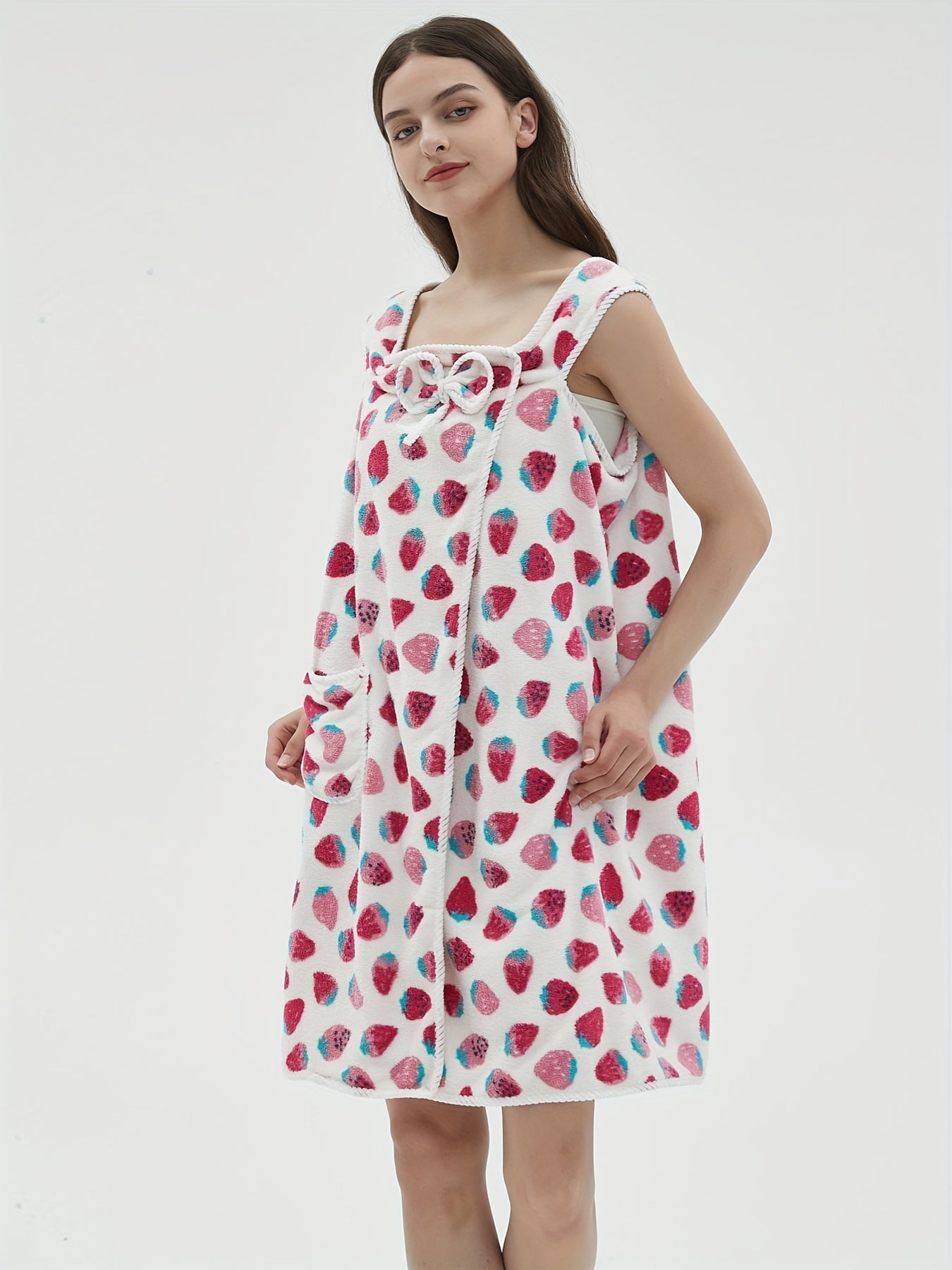 Strawberry Print Lounge Robe Warm & Bow Lounge Robe