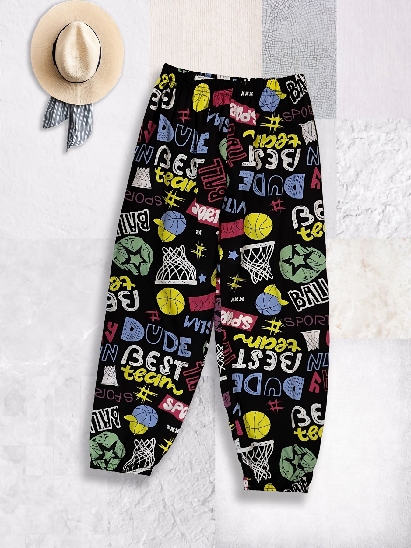 Boys Casual Cartoon Graffiti Print Thin Pants Summer Spring Kids Clothes