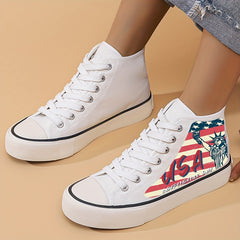 Patriotic Women's High Top Canvas Sneakers Flag Print Lace Up Shoes