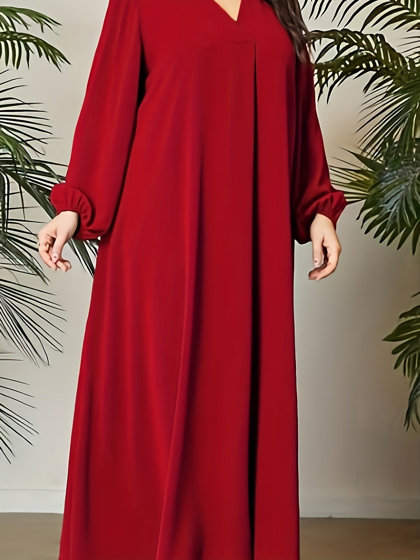 V Neck Maxi Dress Lantern Sleeve Loose Fit