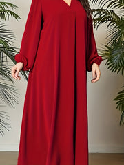 V Neck Maxi Dress Lantern Sleeve Loose Fit