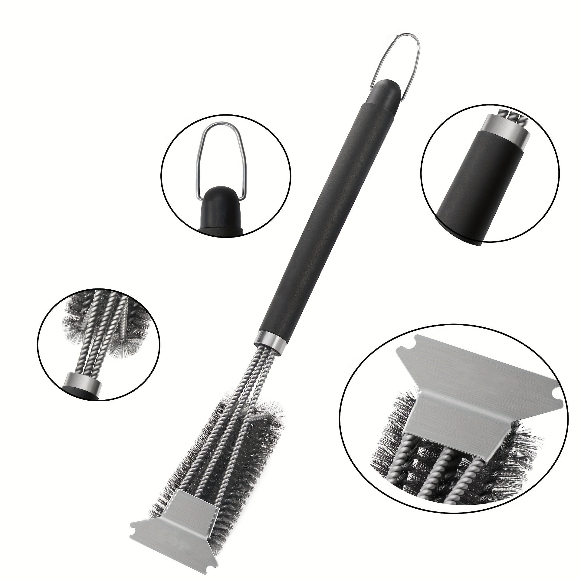 3-in-1 Grill Brush BBQ Cleaner Scraper for Gas, Porcelain, and Charbroil Grates