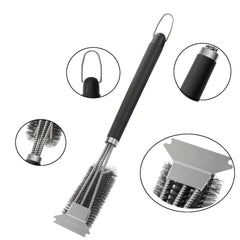 3-in-1 Grill Brush BBQ Cleaner Scraper for Gas, Porcelain, and Charbroil Grates