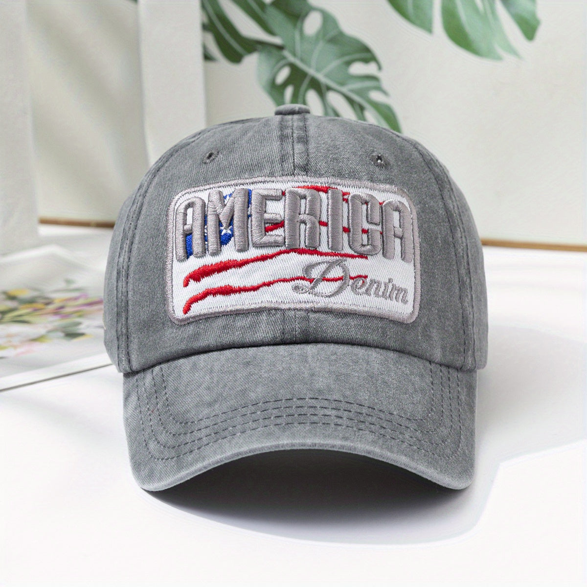 AMERICA Embroidery Baseball Cap Washed Distressed Independence Dad Hat
