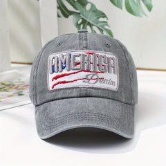 AMERICA Embroidery Baseball Cap Washed Distressed Independence Dad Hat