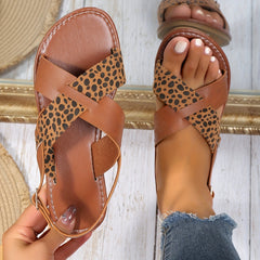 Leopard Print Flat Sandals Women's Summer Shoes Lightweight