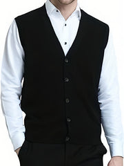 Men's V-Neck Sleeveless Cardigan Knitted Vest