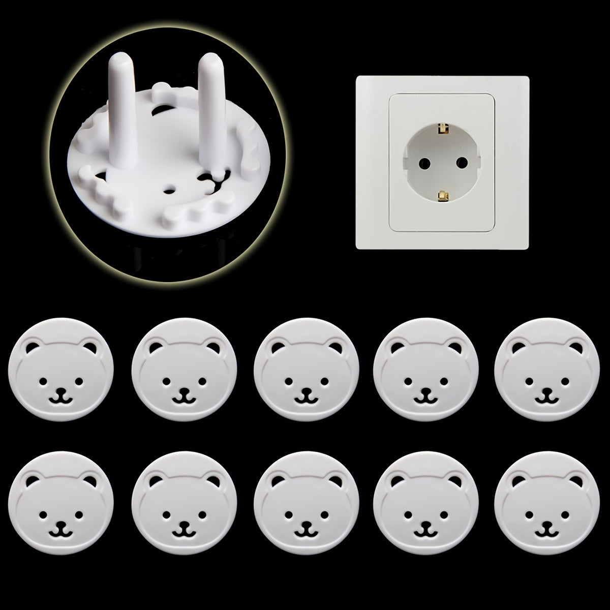 10pcs Round Baby Socket Cover Bear 2 Pin Hole Power Protection Cover
