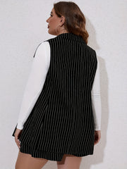 Striped Sleeveless Blazer & Shorts Suit Set Women Plus 2pcs Suit