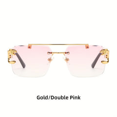 Metal Double Beam Sunglasses Leopard Rimless Square Glasses
