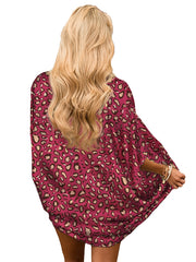 Leopard Print Beachwear Cardigan V Neck Cover Up Shirt