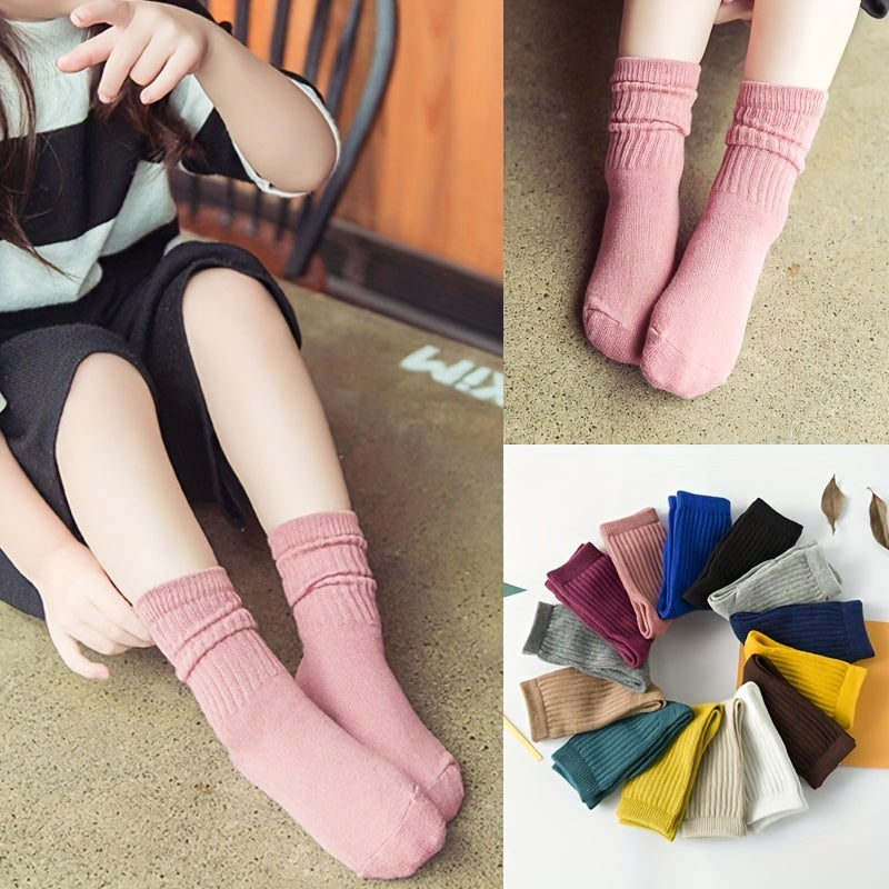 3 Pairs Girls Kids Cotton Blend Stacking Socks Vertical Stripe Crew Socks