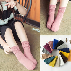 3 Pairs Girls Kids Cotton Blend Stacking Socks Vertical Stripe Crew Socks