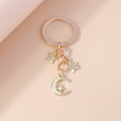 Moon & Star Keychain Faux Pearl Rhinestone Pendant Bag Accessory