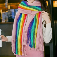 Colorful Winter Scarf With Tassel For Women Thick Shawl Wrap