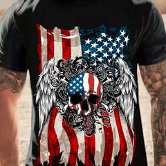 American Flag & Skull Print Tee for Men