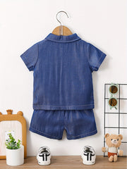 2pcs Baby Boys Denim Shirt & Shorts Set