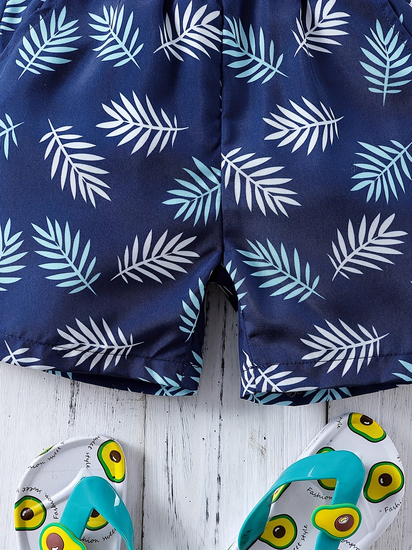 Boys Leaf Print Shorts for Vacation Beach Kids Summer Clothes