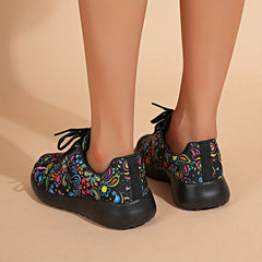 Women's Ethnic Flower Print Mesh Sneakers Soft Sole
