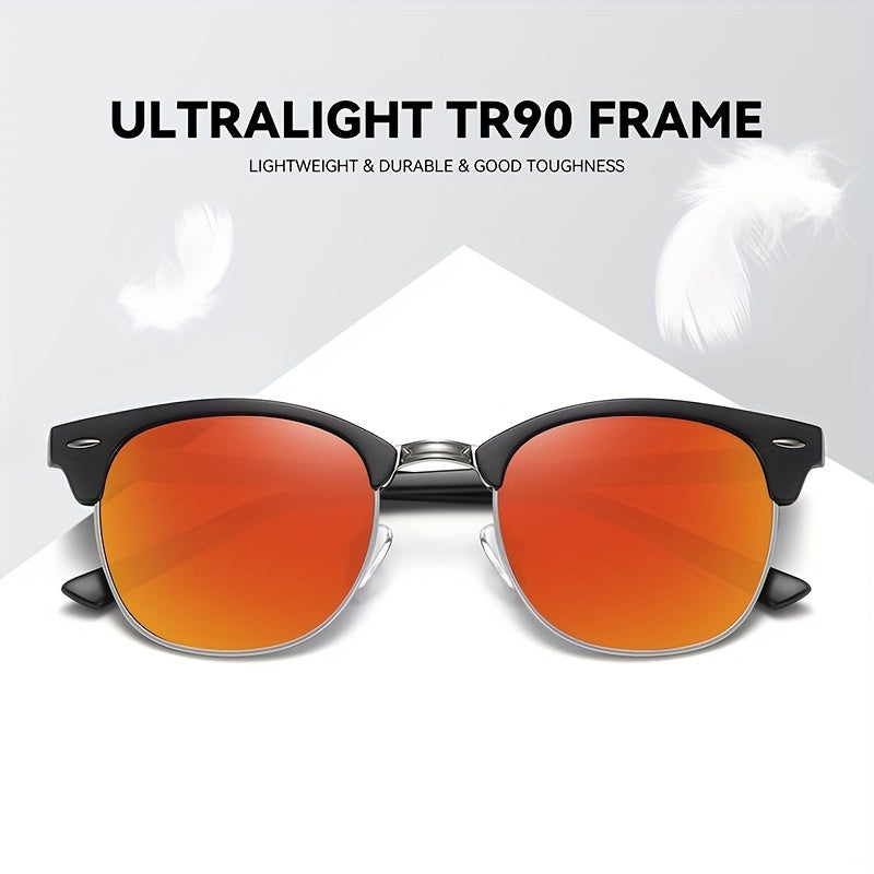 Men's Retro Polarized Driving Sunglasses Semi Rimless Eye Protection