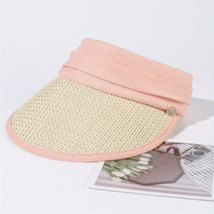 Straw Visor Hat Crochet UV Protection Sun Hat M Label Decor