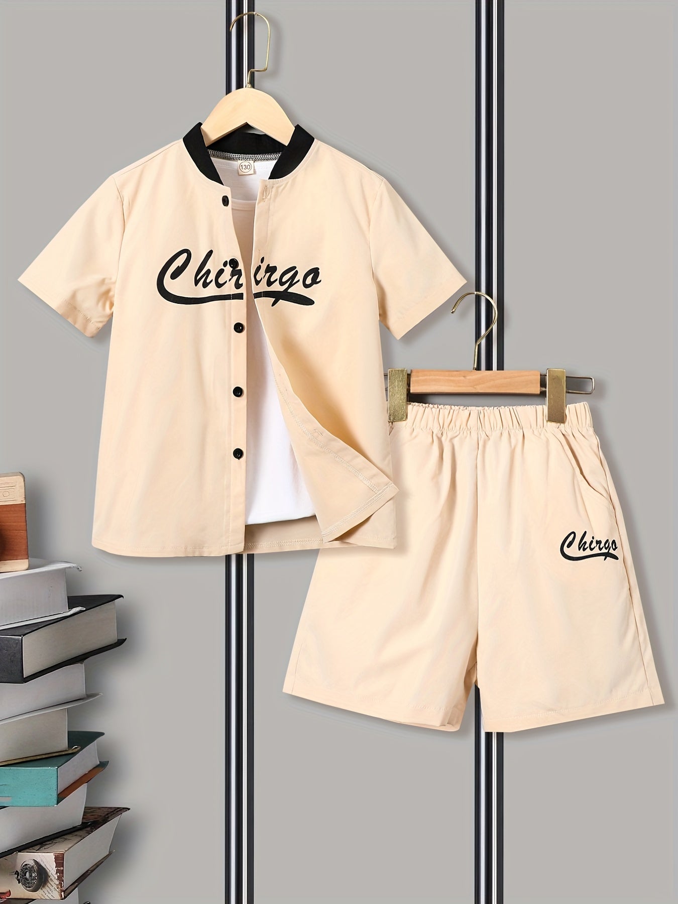 Boys 2pcs Letter Print Casual Outfit Shirt & Shorts Set