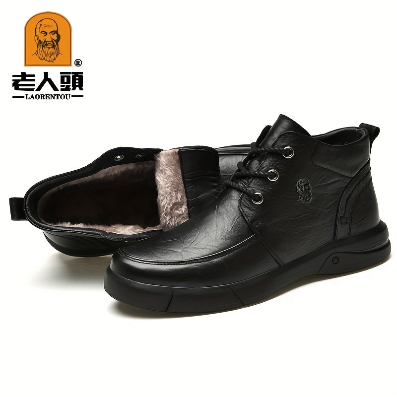 Men's Lace Up Boots With Fleece, Warm Outdoor Walking Boots